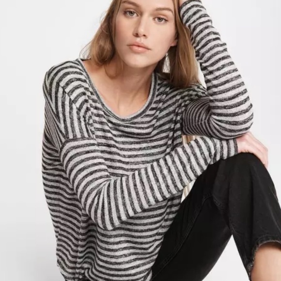 The Knit Striped Long Sleeve Classic Fit Top, Heather Grey/Black Stripe, New,Sml - Picture 1 of 16